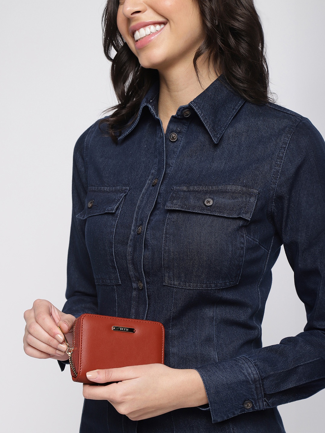 

IRTH Women Solid Zip Around Wallet, Rust