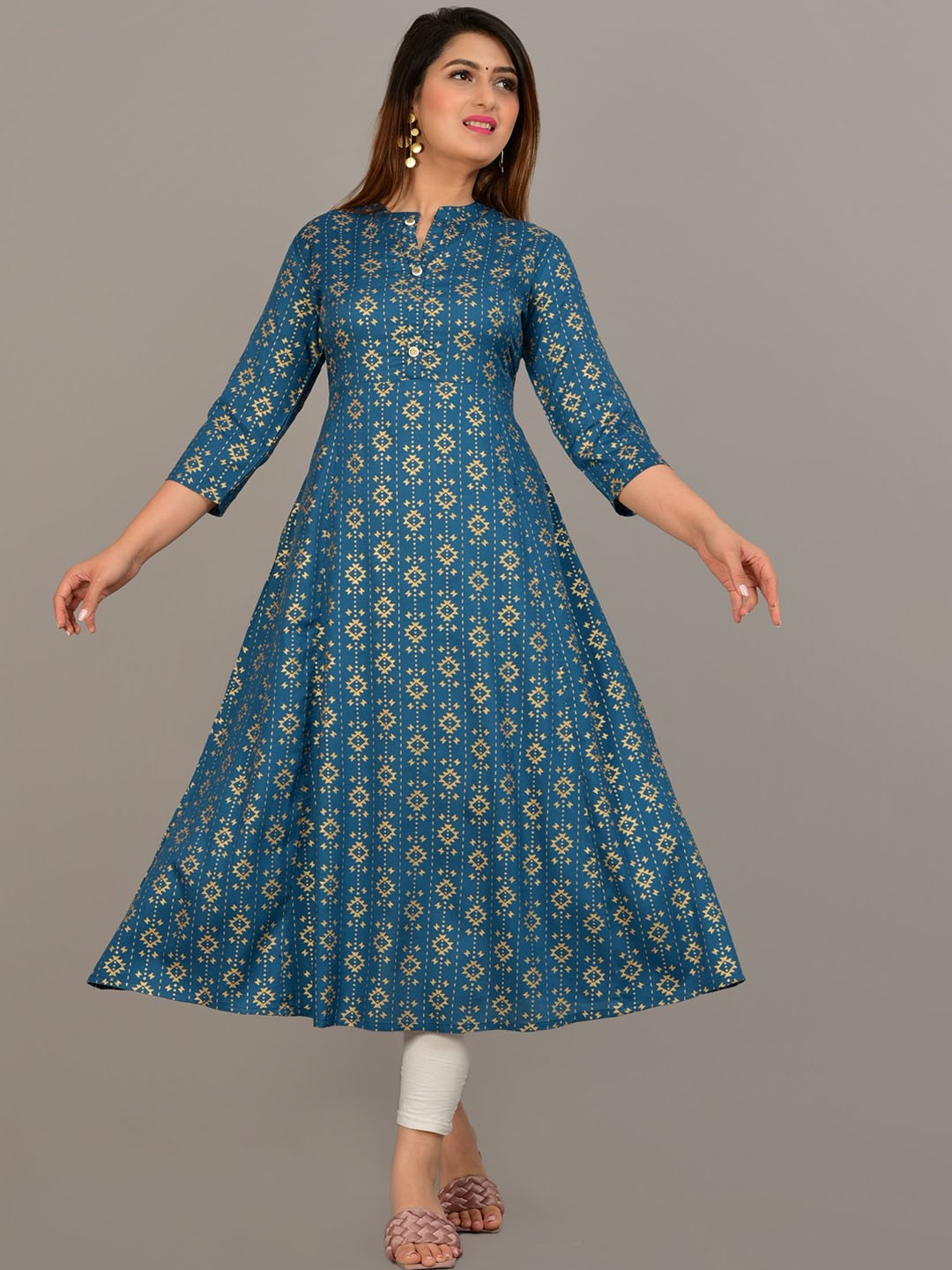 

NEW4U Printed Flared Anarkali Kurta, Blue