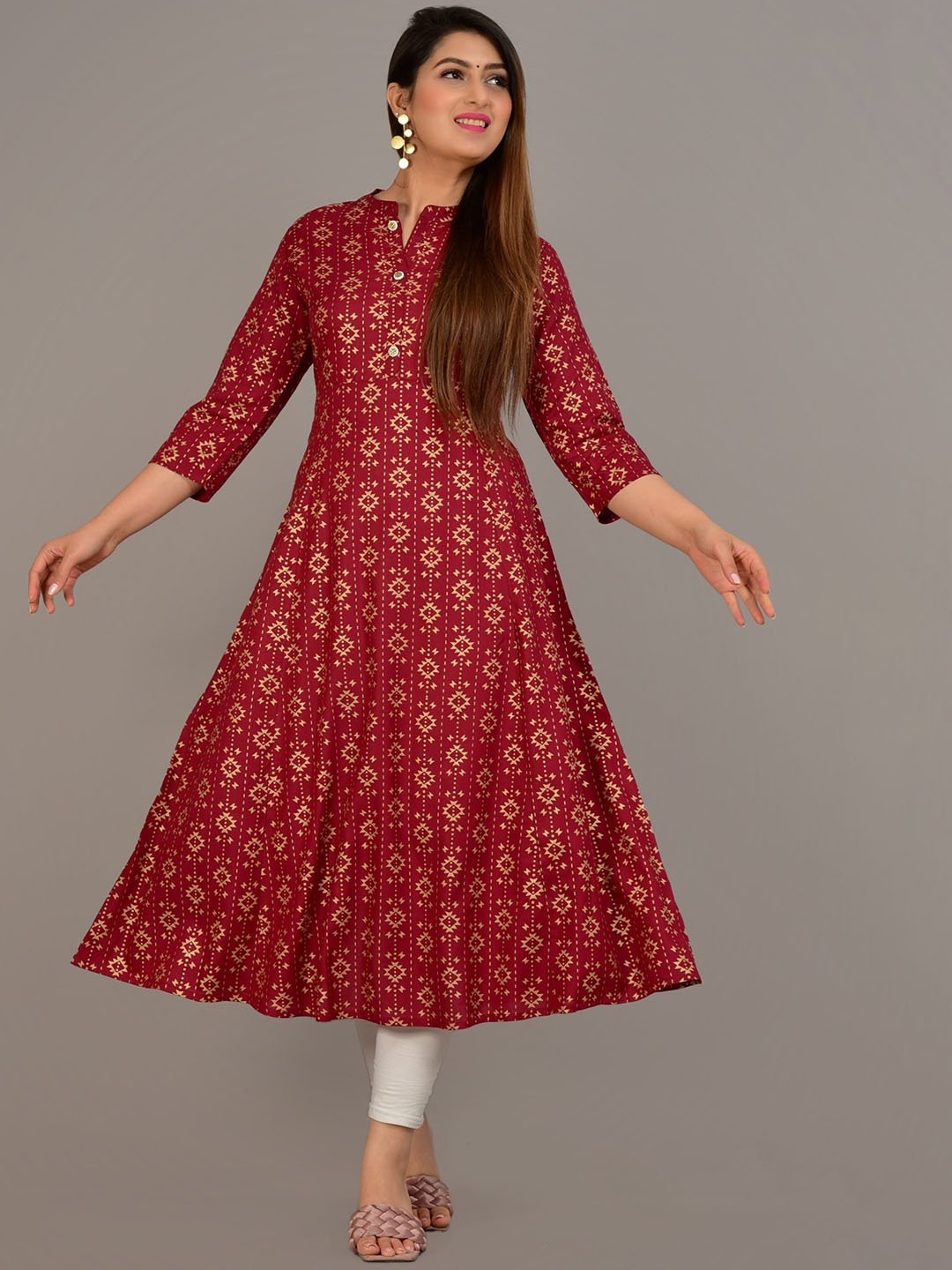 

NEW4U Printed Flared Anarkali Kurta, Maroon