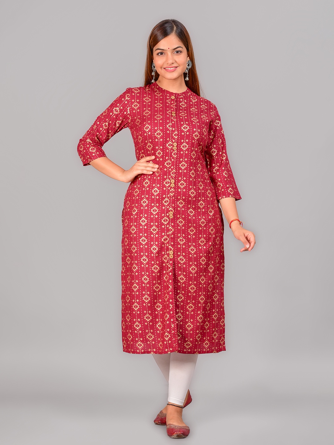 

NEW4U Geometric Printed Kurta, Maroon