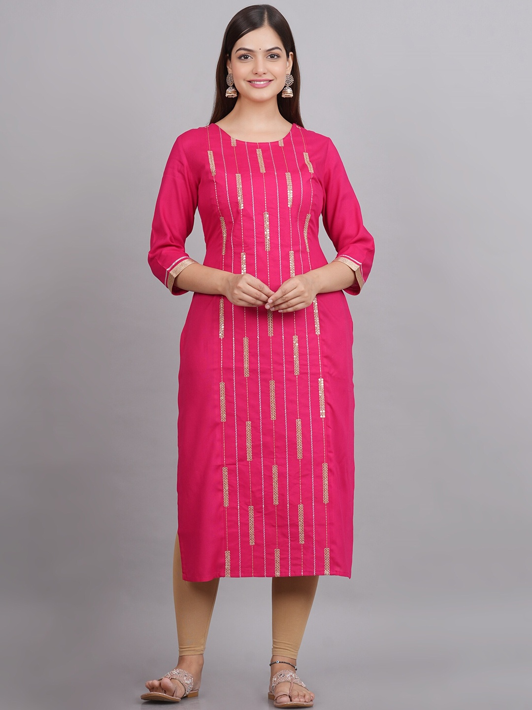 

NEW4U Sequins Embroidered Straight Kurta, Pink