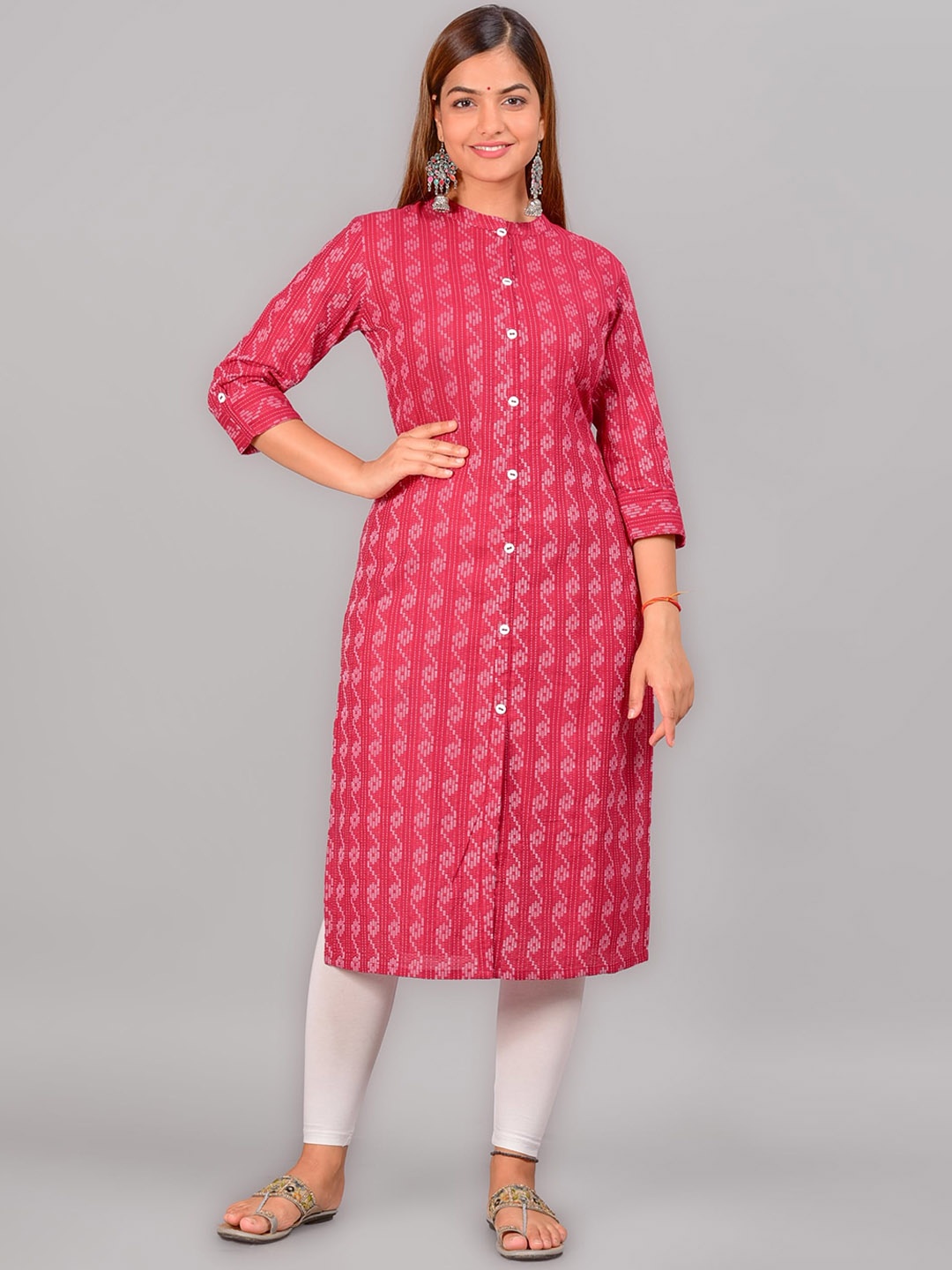 

NEW4U Ethnic Motifs Printed Mandarin Collar Cotton Straight Kurta, Maroon