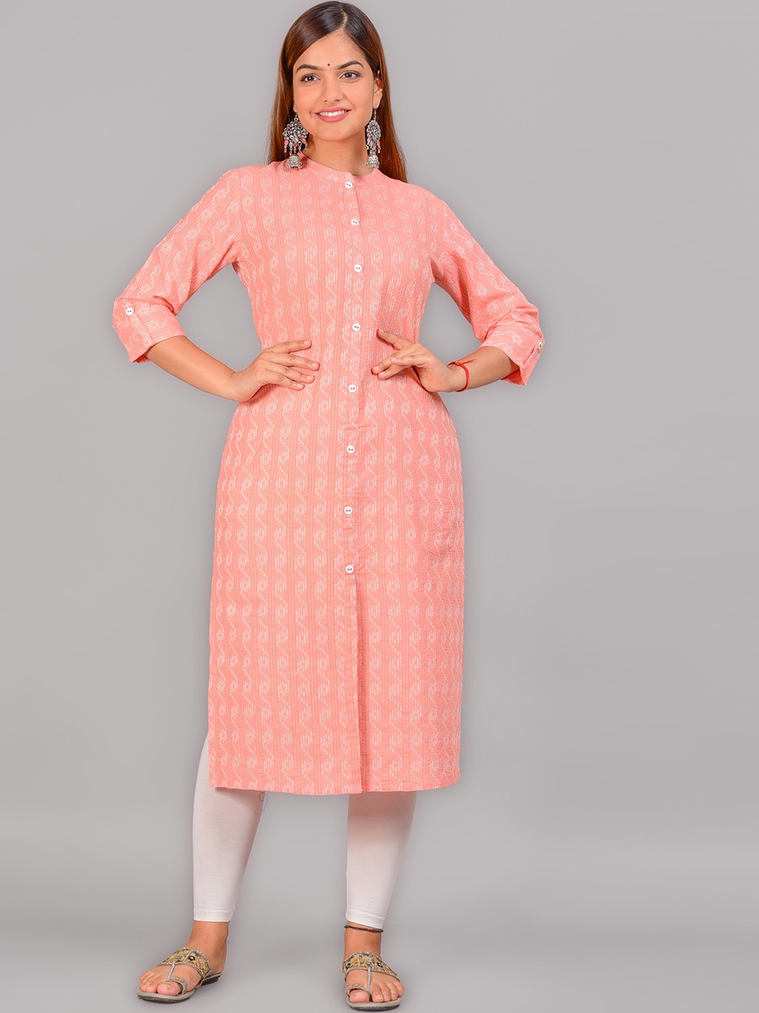 

NEW4U Mandarin Collar Cotton Kurta, Pink