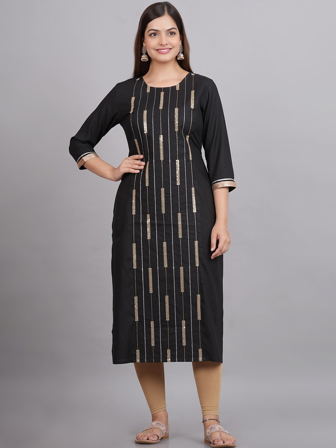 

NEW4U Sequins Embroidered Straight Kurta, Black