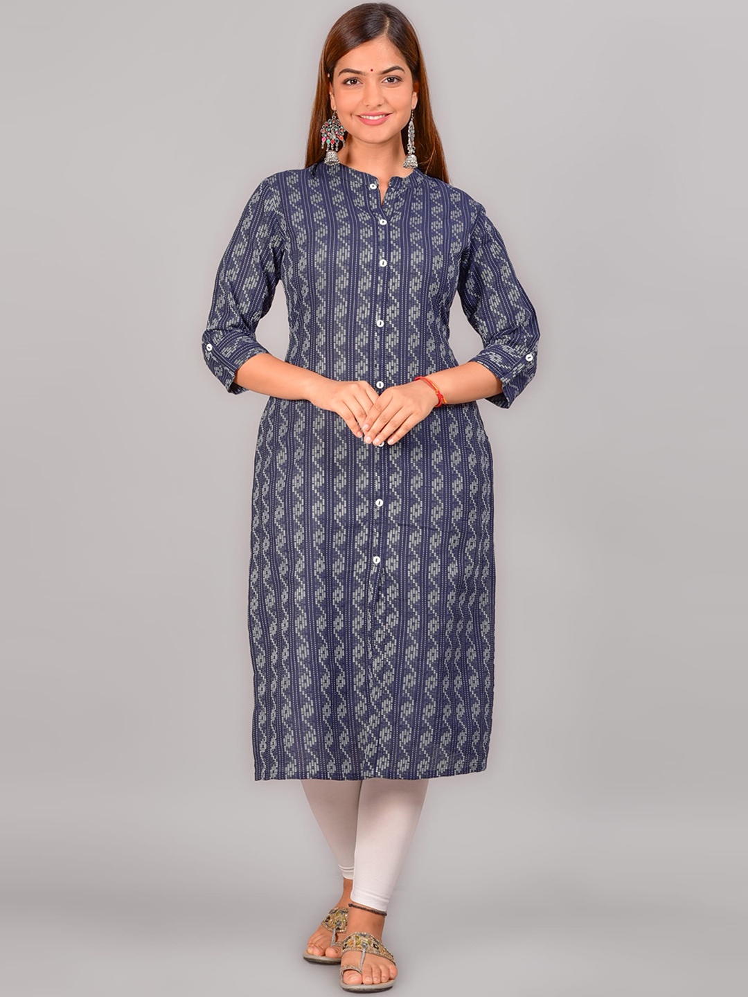 

NEW4U Ethnic Motifs Printed Cotton Kurta, Navy blue
