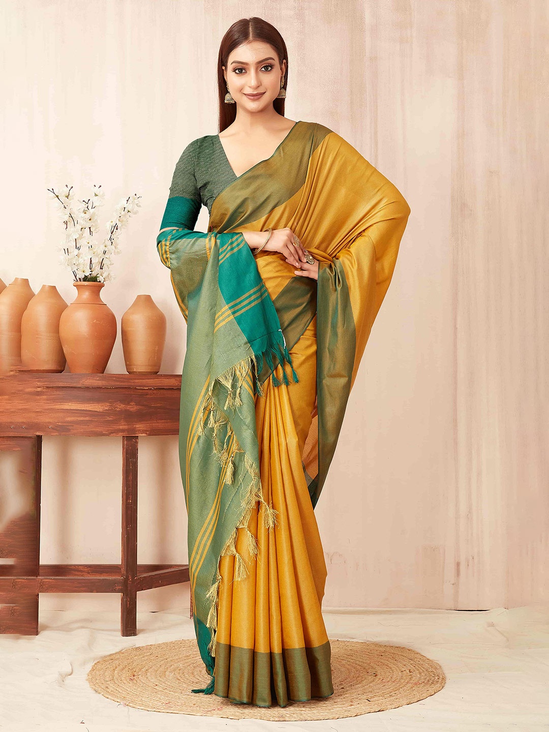 

Silk Land Woven Design Zari Banarasi Saree, Yellow