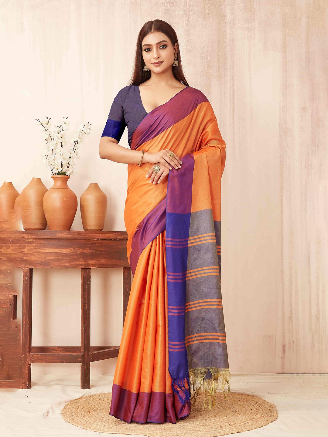 

Silk Land Woven Design Zari Banarasi Saree, Orange