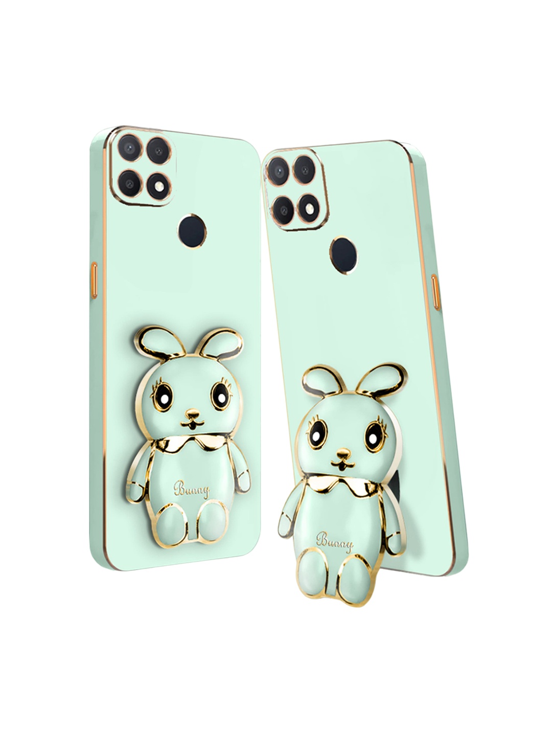 

Karwan Oppo A15 Back Cover with 3D Mini Bunny & Folding Stand, Green