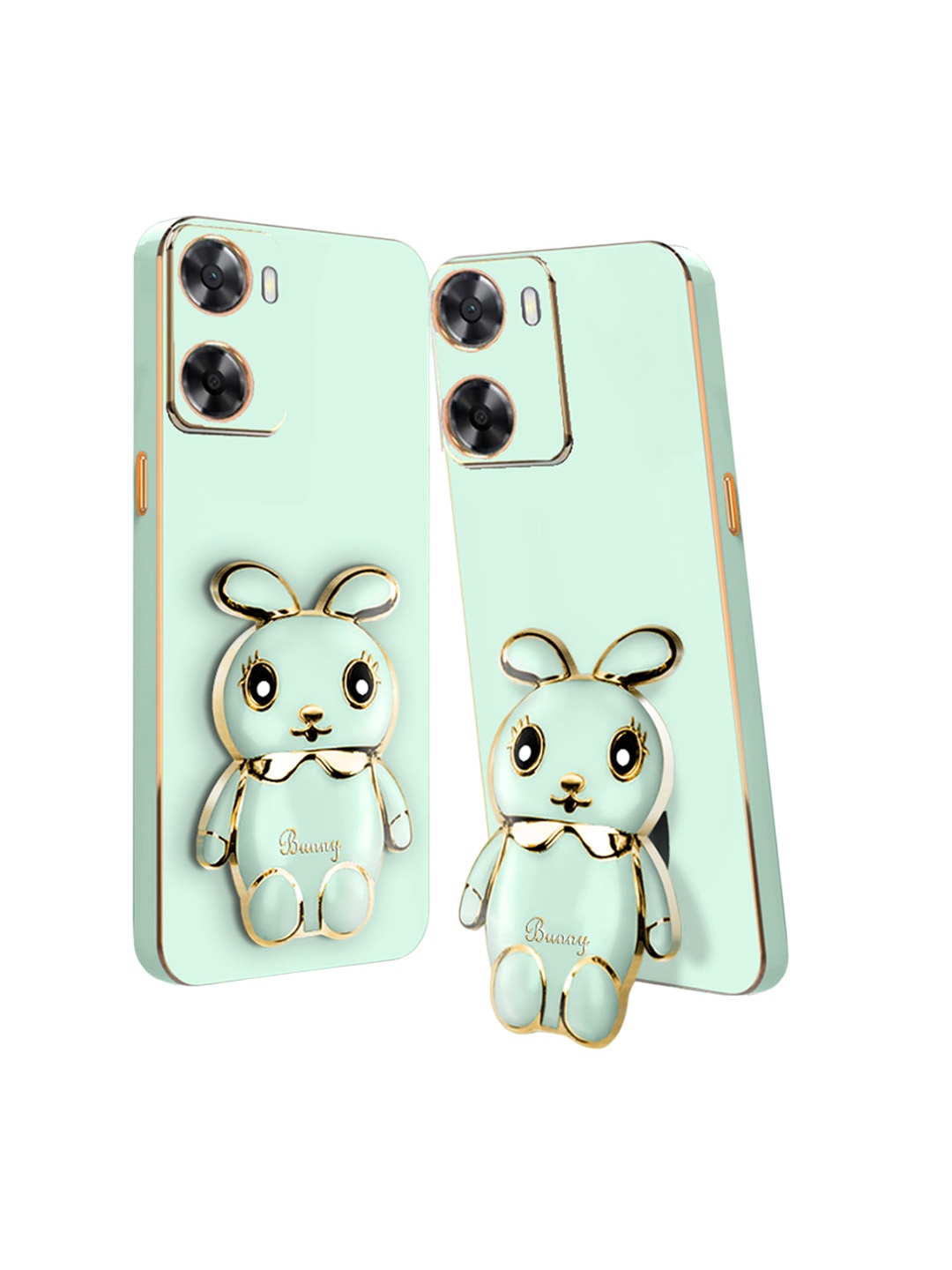 

Karwan Oppo A96 Back Cover with 3D Mini Bunny & Folding Stand, Green