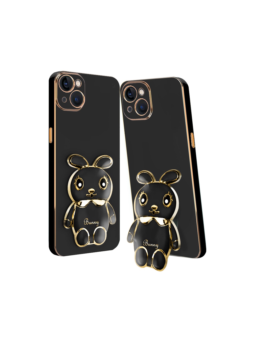 

Karwan Lightweight IPhone 15 Plus Back Case With 3D Mini Bunny Folding Stand, Black