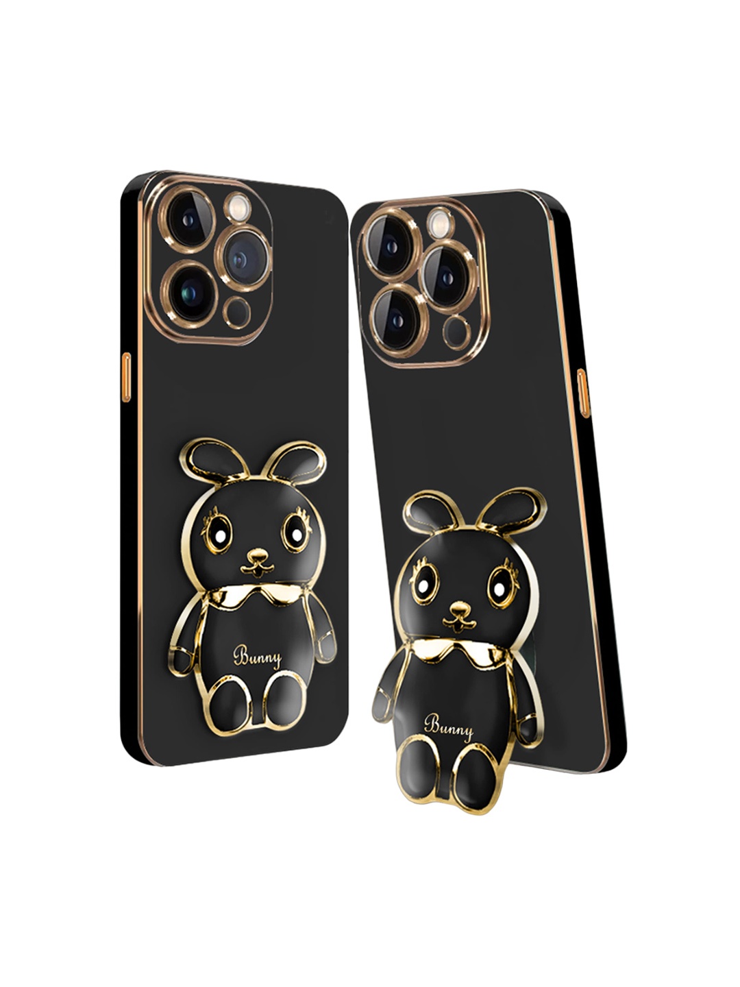 

Karwan iPhone 15 Pro Max 3D Mini Bunny With Folding Stand Mobile Back Case, Black