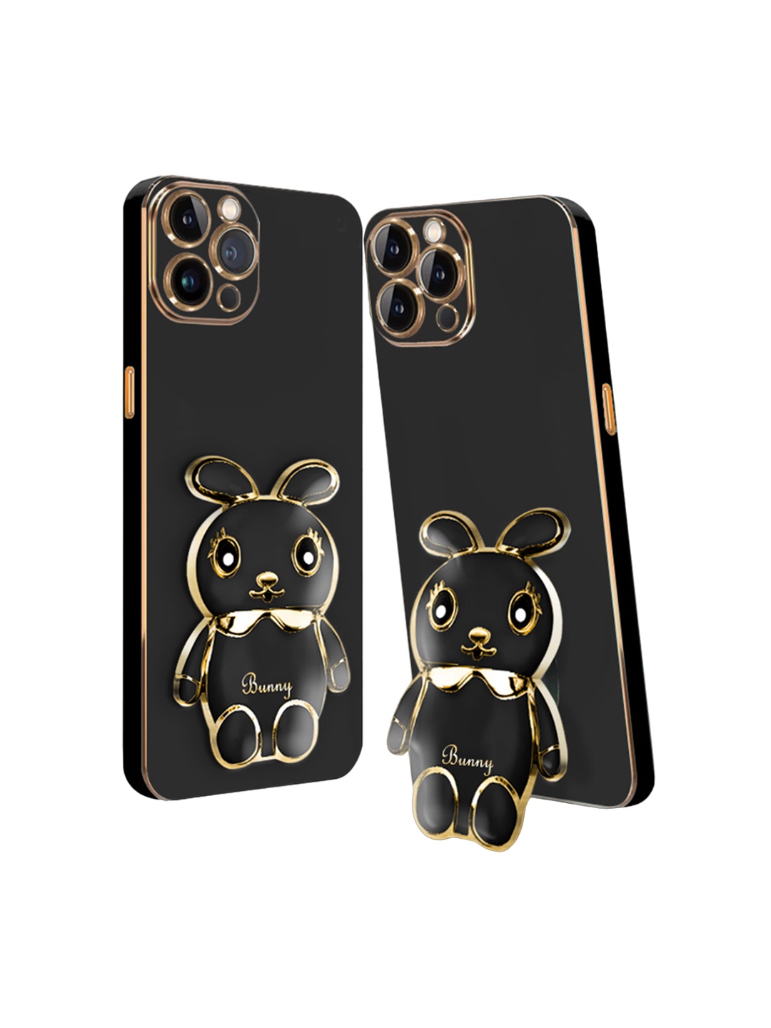 

Karwan 3D Mini Bunny with Folding Stand iPhone 13 Pro Back Case, Black