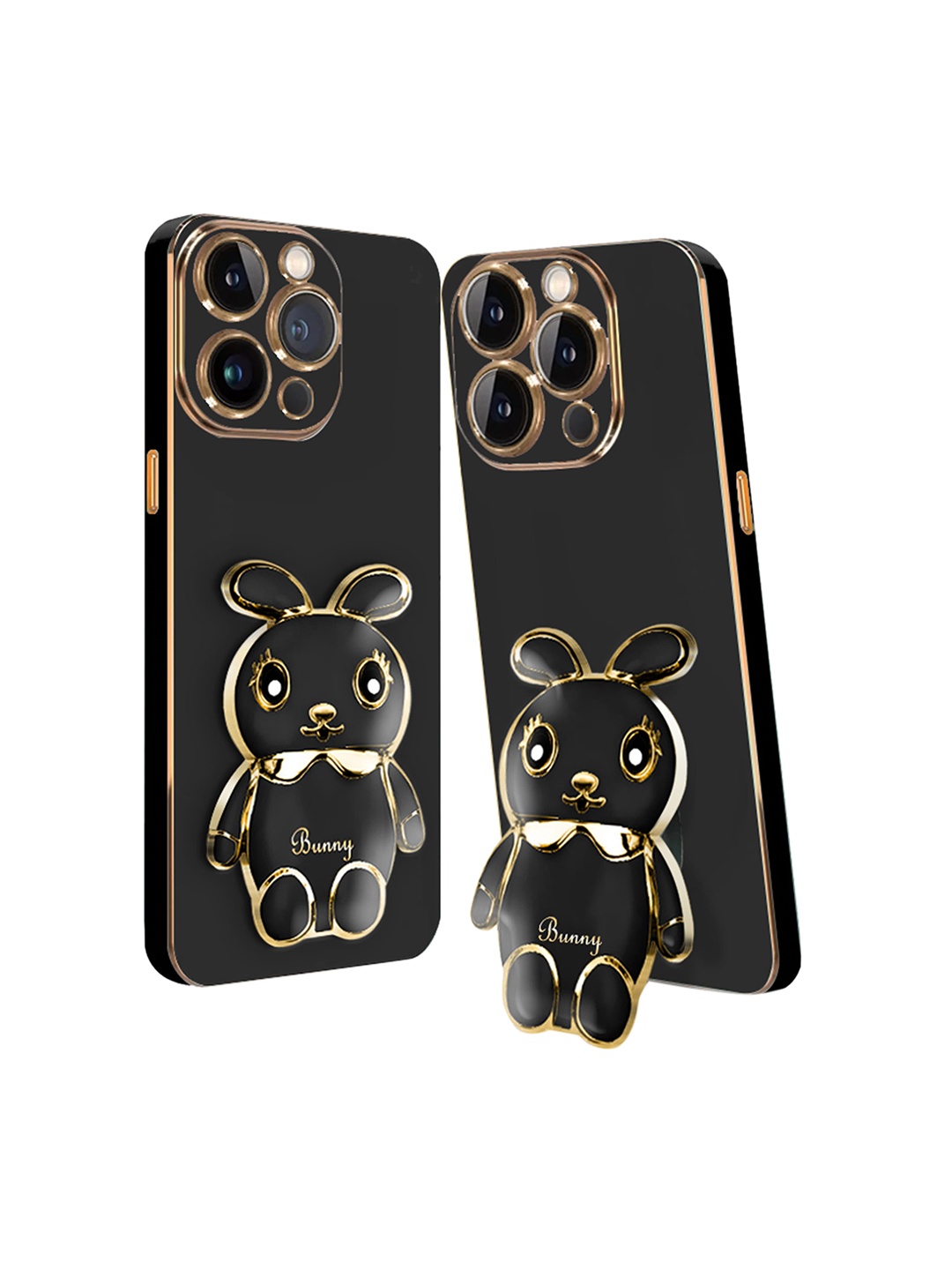

Karwan iPhone 15 Pro 3D Mini Bunny with Folding Stand Back Cover Case, Black