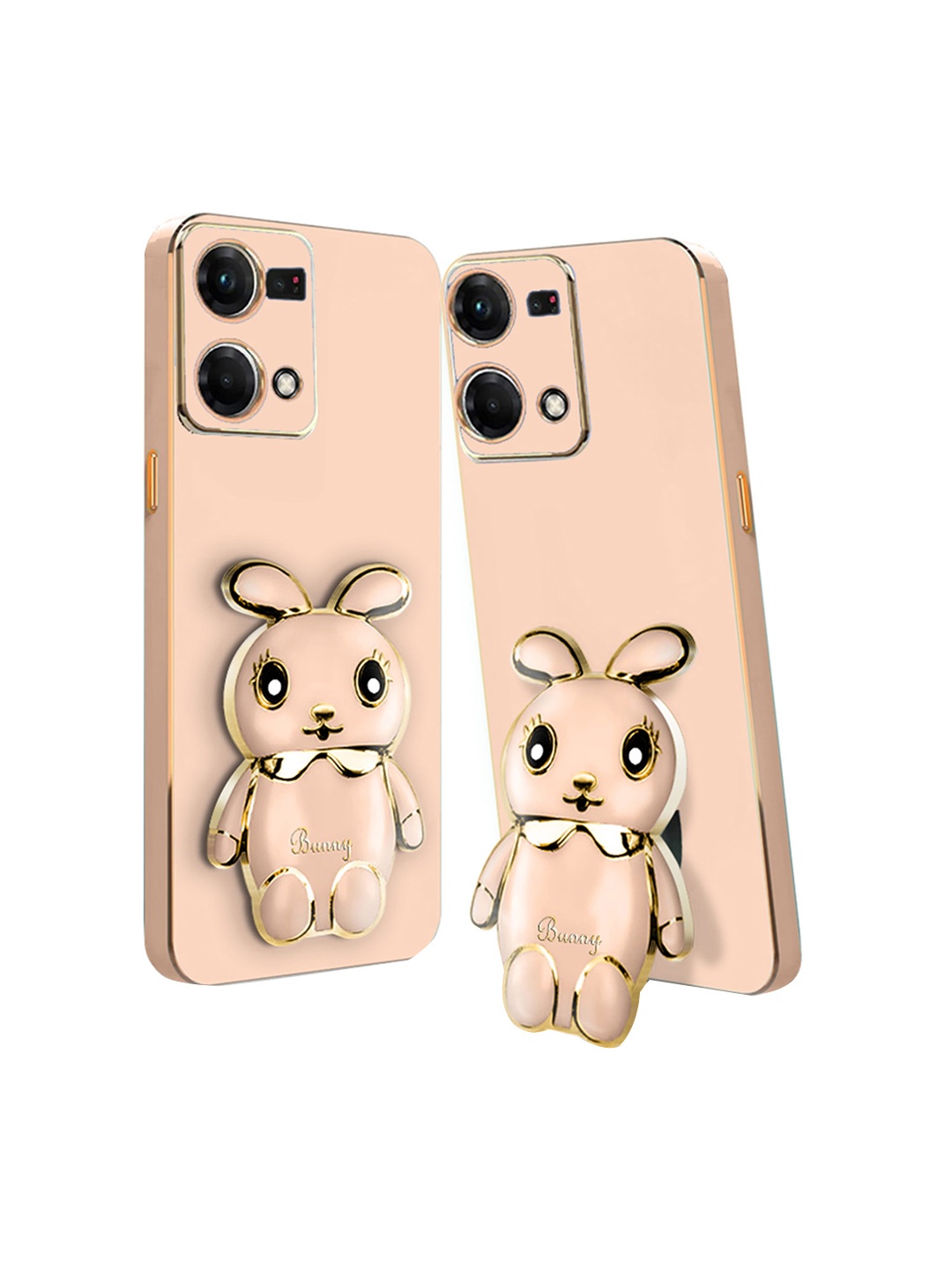 

Karwan Oppo F21 Pro 4G Back Cover with 3D Mini Bunny & Folding Stand, Pink