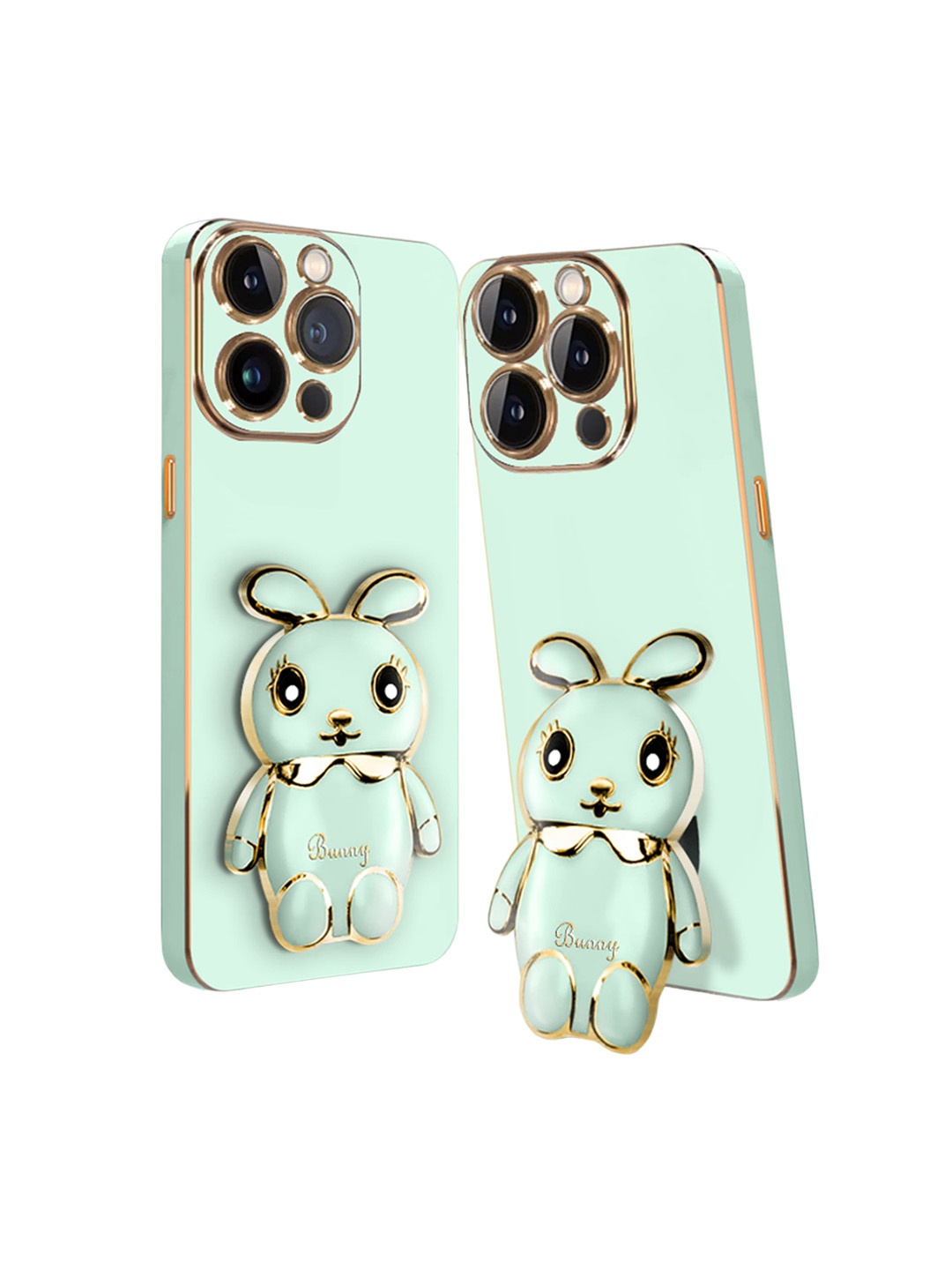 

Karwan Lightweight iPhone 14 Pro Back Case Cover With Bunny Folding Stand, Green
