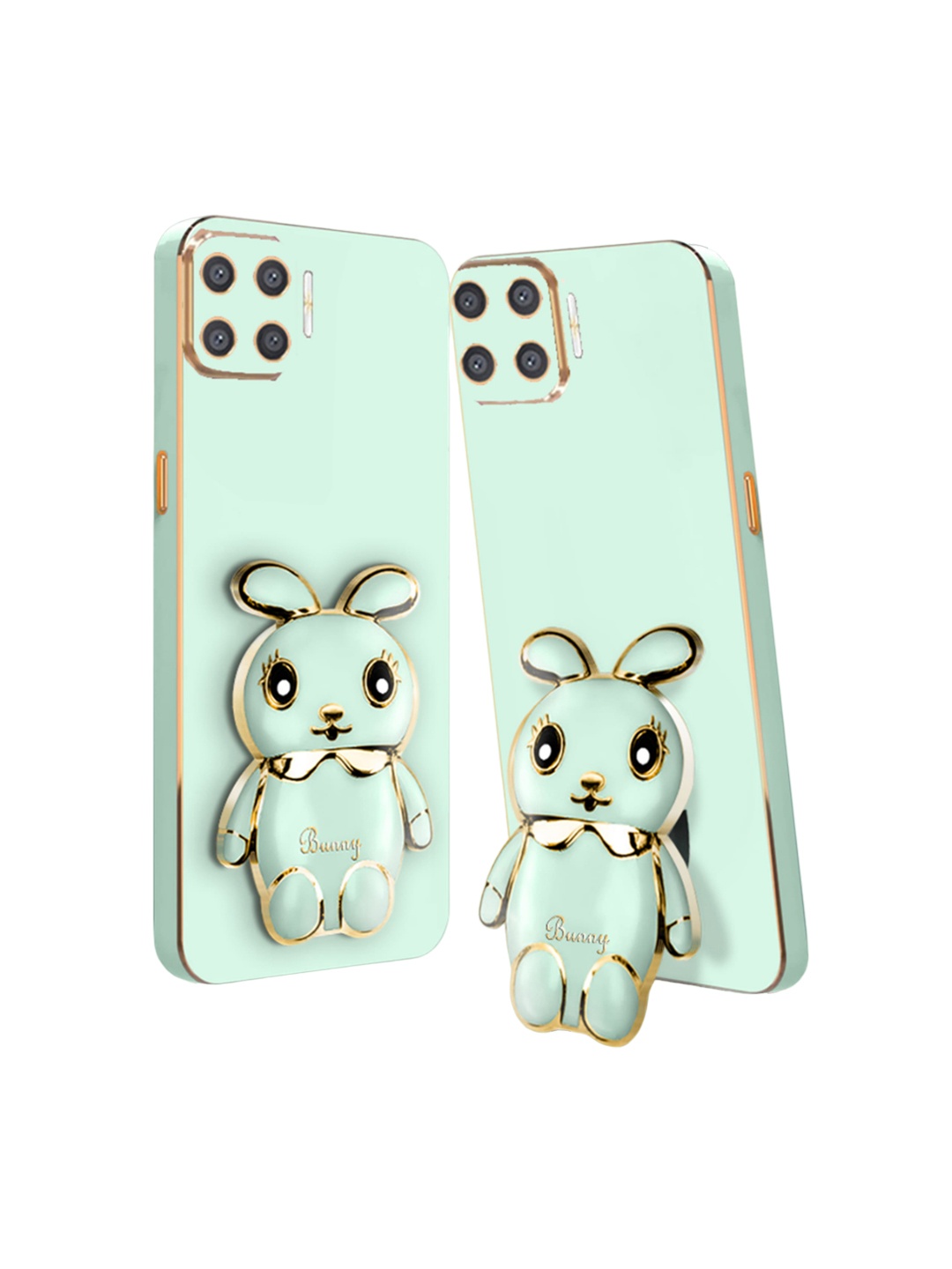 

Karwan Oppo F19 Pro 3D Mini Bunny with Folding Stand Back Cover Case, Green