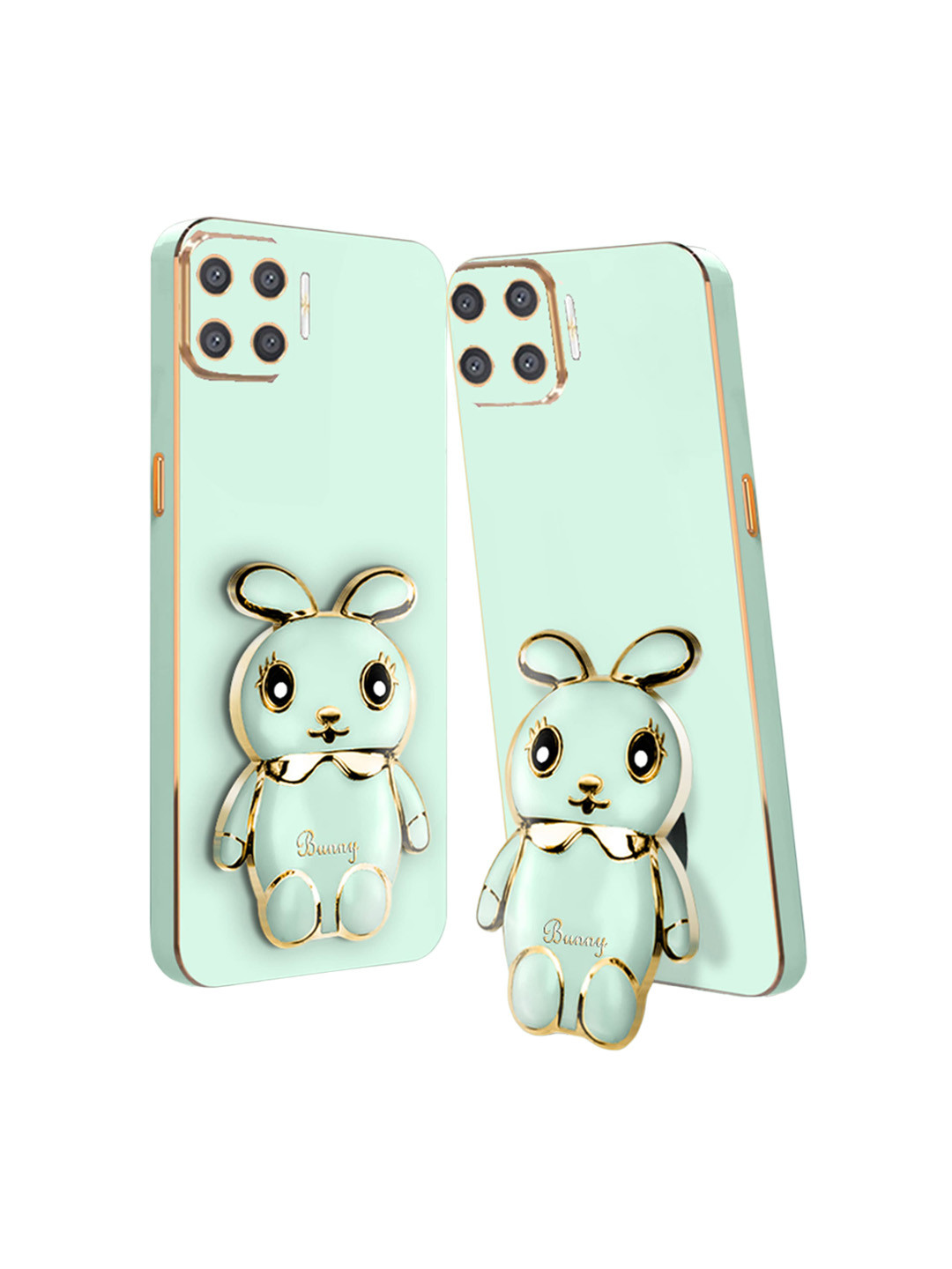 

Karwan Oppo F17 Pro Back Cover with 3D Mini Bunny & Folding Stand, Green