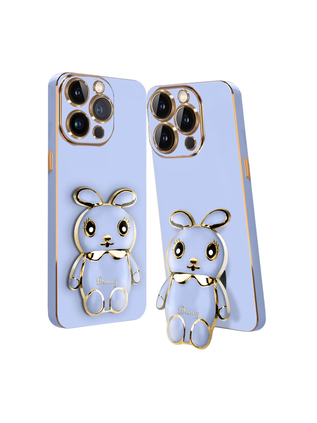 

Karwan 3D Mini Bunny iPhone 15 Pro with Folding Stand Back Cover Case, Blue