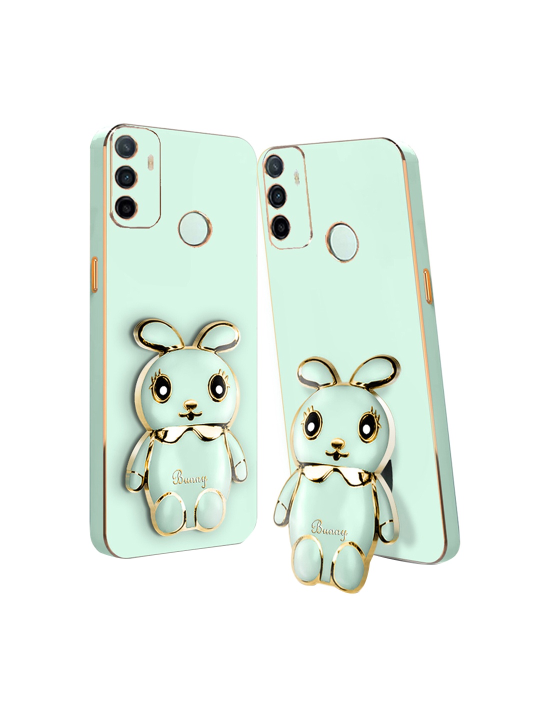 

Karwan 3D Mini Bunny Oppo A53 2020 Back Case Mobile With Folding Stand, Green