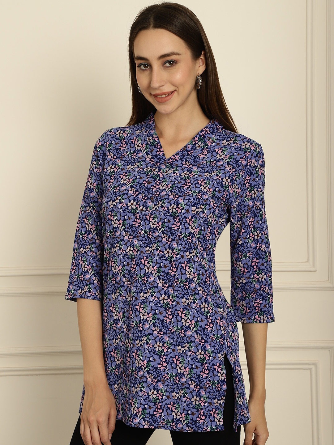 

Dressitude Floral Printed V-Neck Tunic, Purple