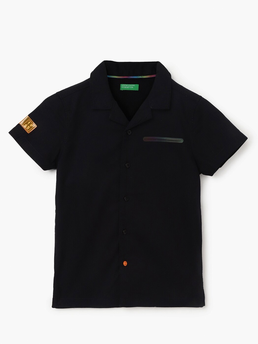 

United Colors of Benetton Boys Typography Printed Opaque Cotton Casual Shirt, Black