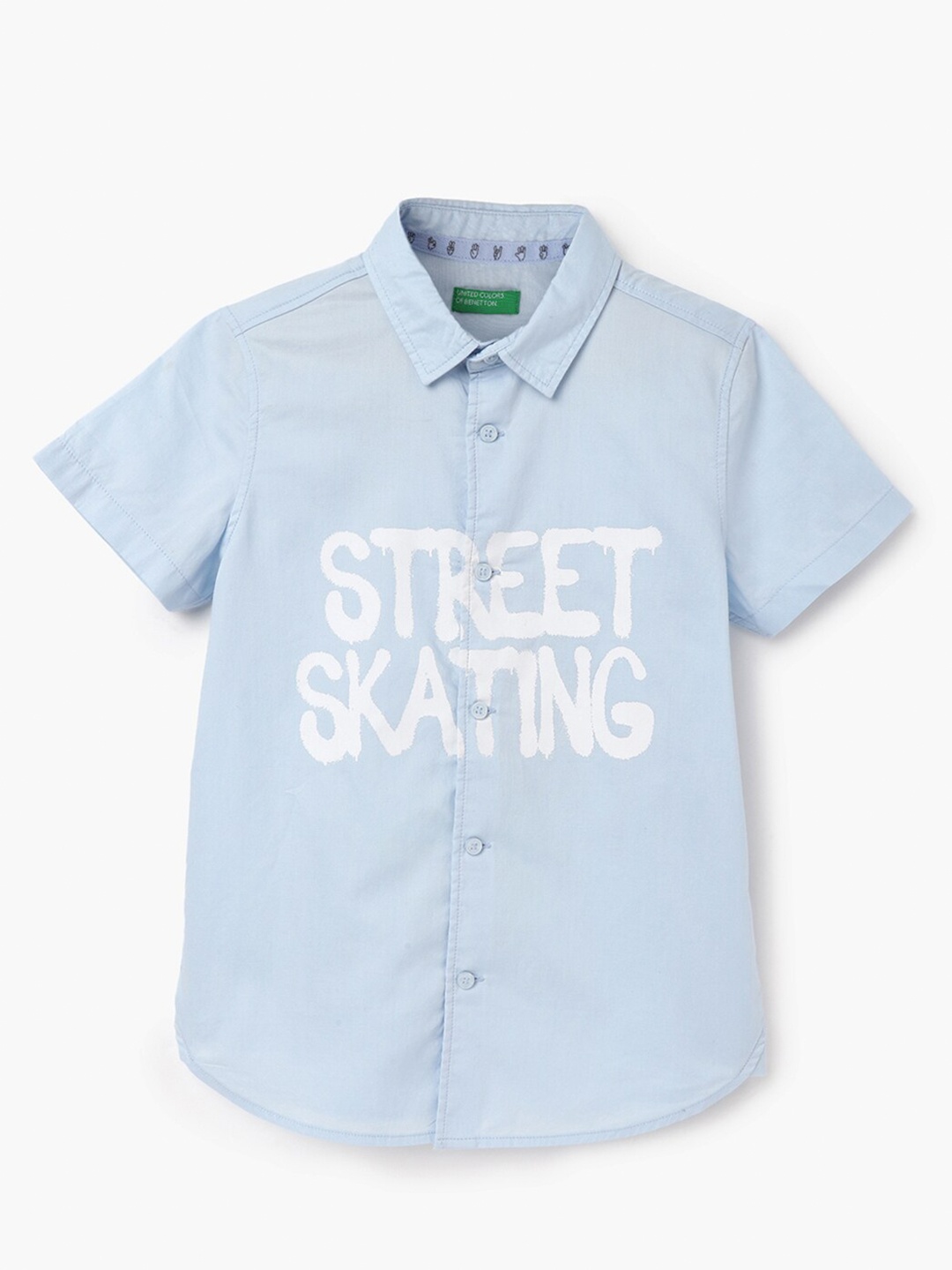 

United Colors of Benetton BoysTypography Printed Opaque Cotton Casual Shirt, Blue