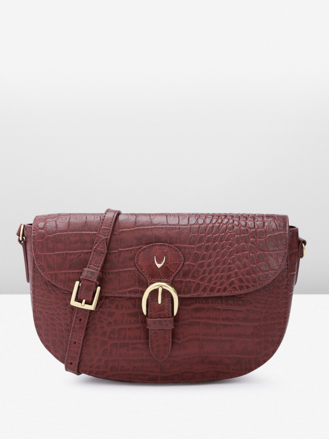 

Hidesign Animal Textured Leather Structured Sling Bag, Maroon