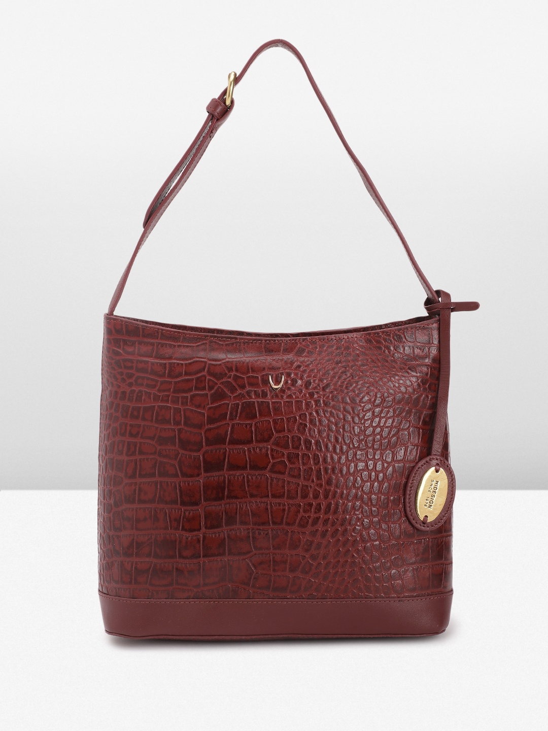 

Hidesign Crocodile Textured Leather Structured Hobo Bag with Tasselled Detail, Maroon