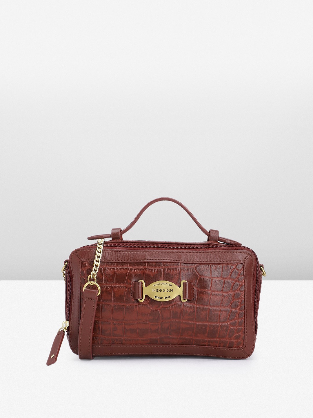 

Hidesign Crocodile Textured Leather Structured Handheld Bag, Maroon