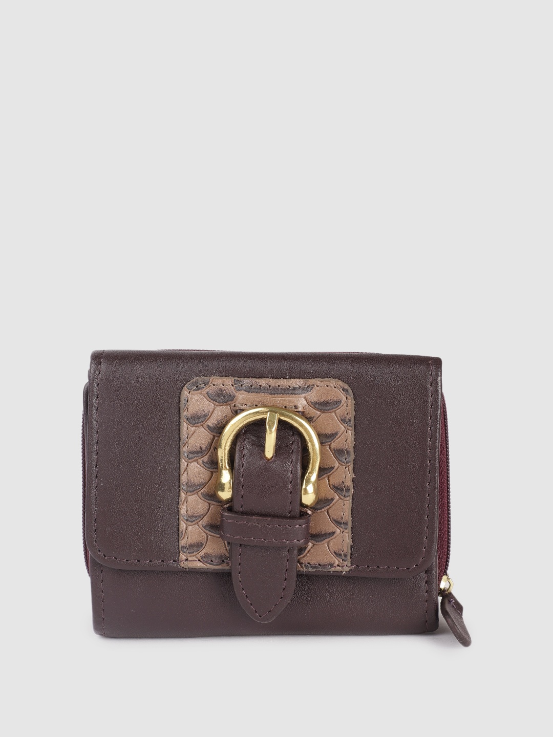

Hidesign Women Buckle Detail Leather Three Fold Wallet, Burgundy