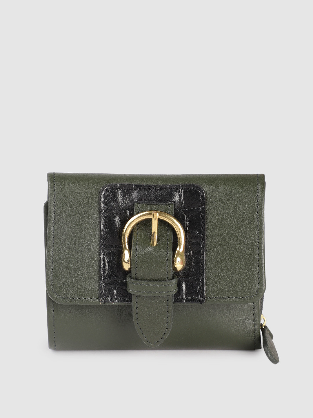 

Hidesign Women Leather RFID Three Fold Wallet, Green