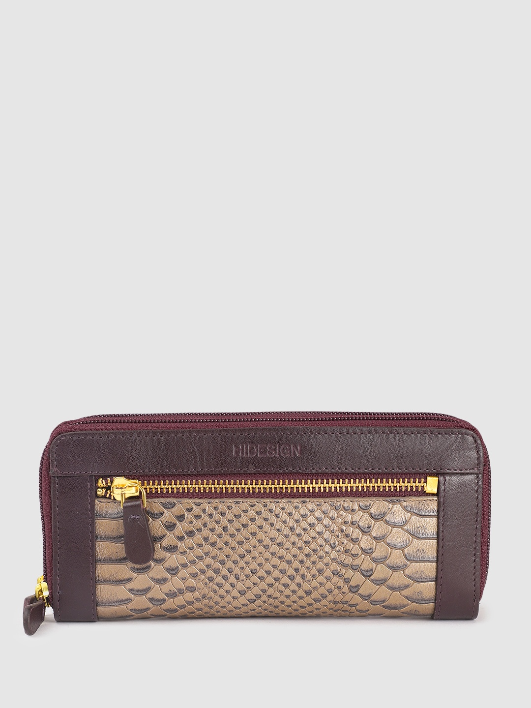 

Hidesign Women Animal Textured Leather RFID Zip Around Wallet, Beige