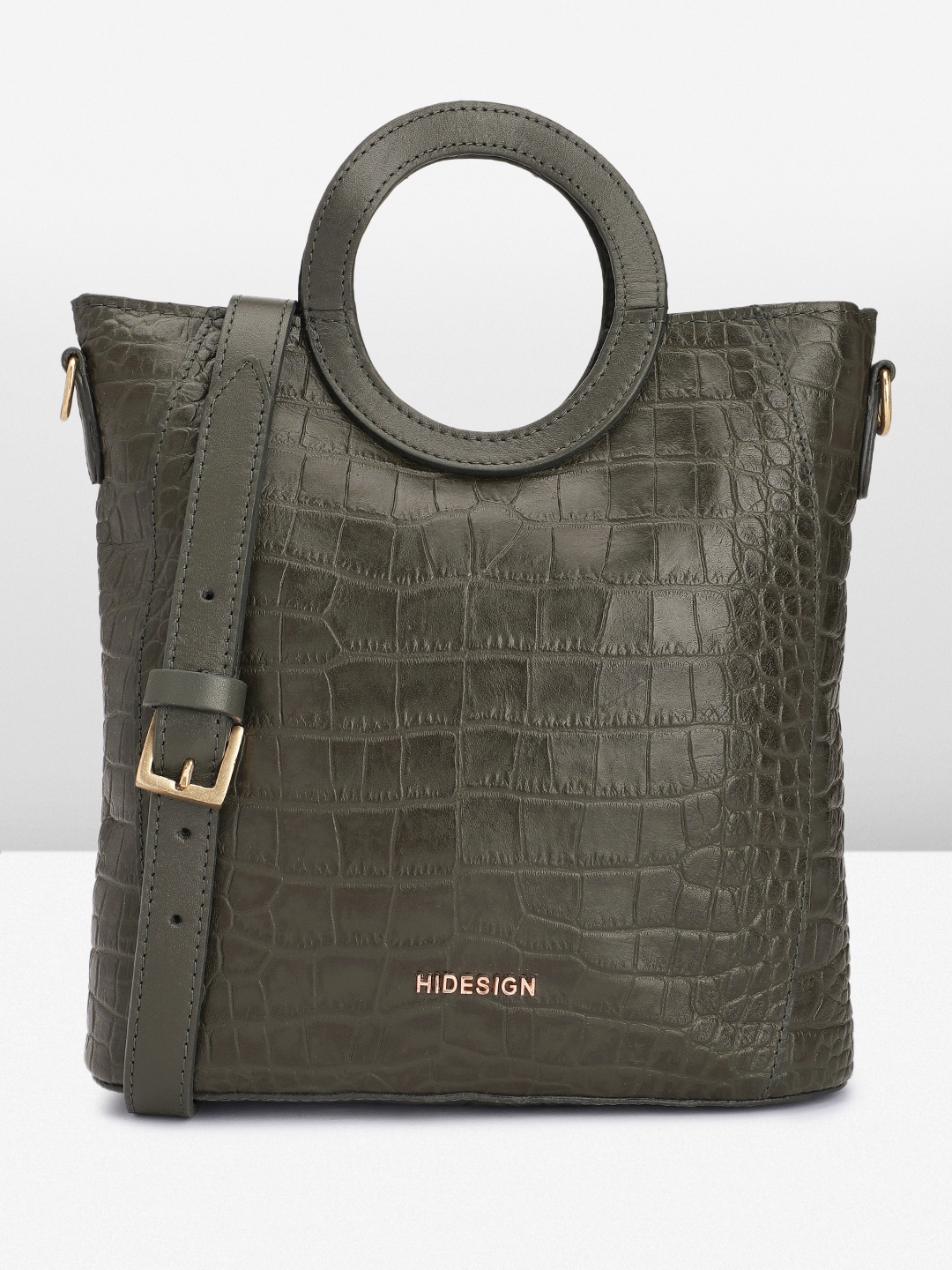 

Hidesign Crocodile Textured Leather Structured Handheld Bag, Green