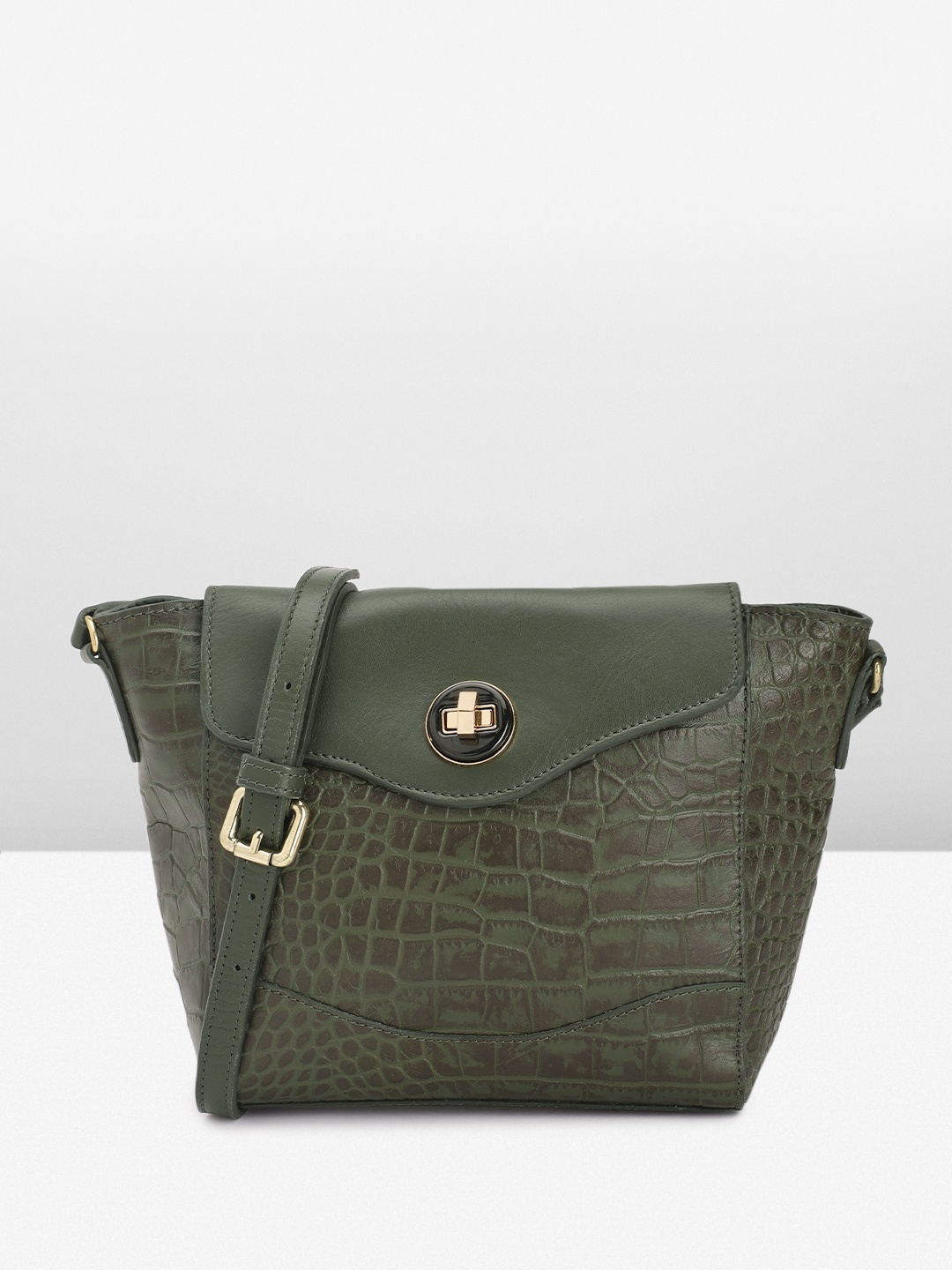 

Hidesign Animal Textured Leather Structured Sling Bag, Green