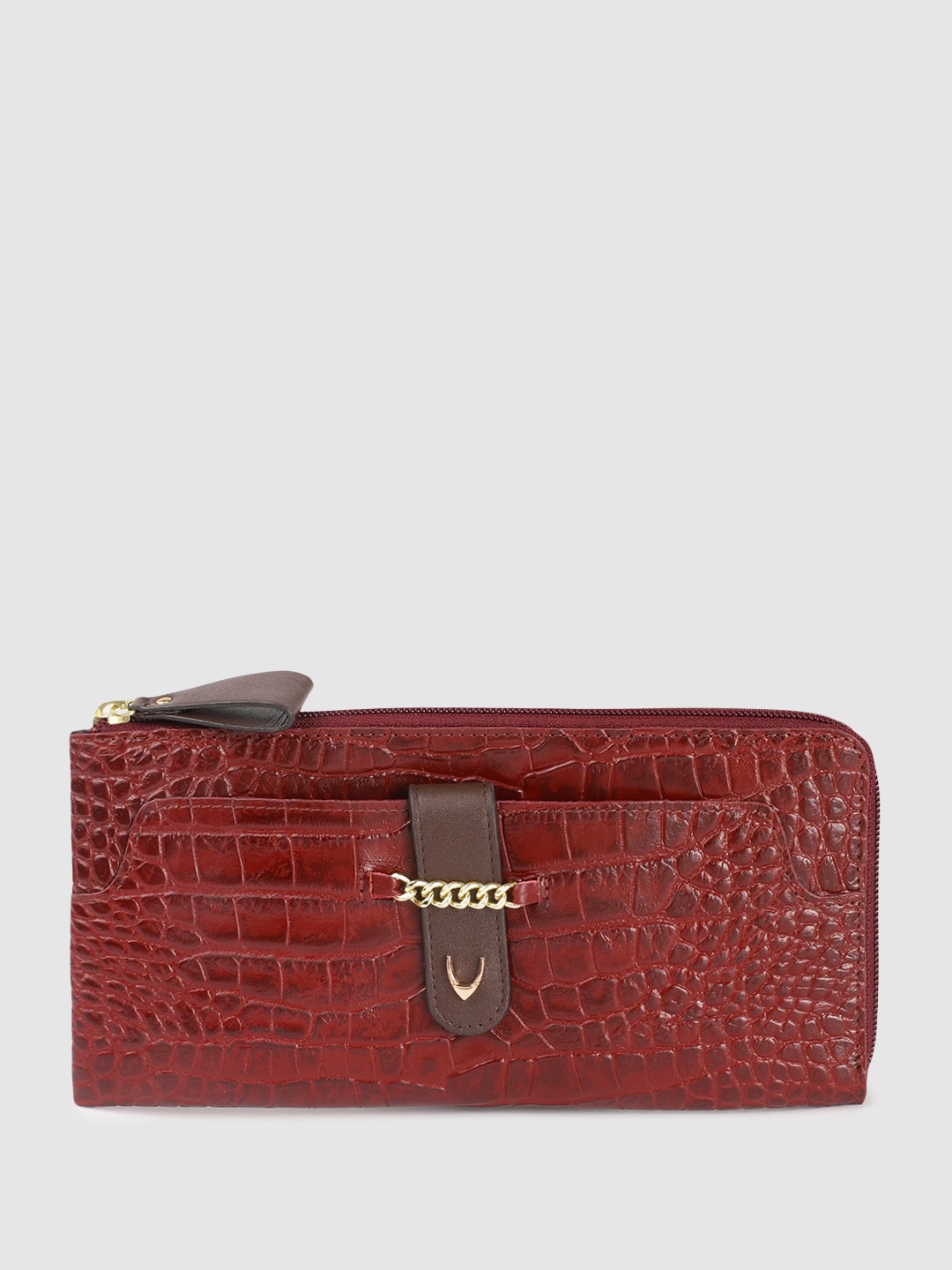 

Hidesign Women Animal Textured Leather Zip Around Wallet with Wrist Loop, Maroon