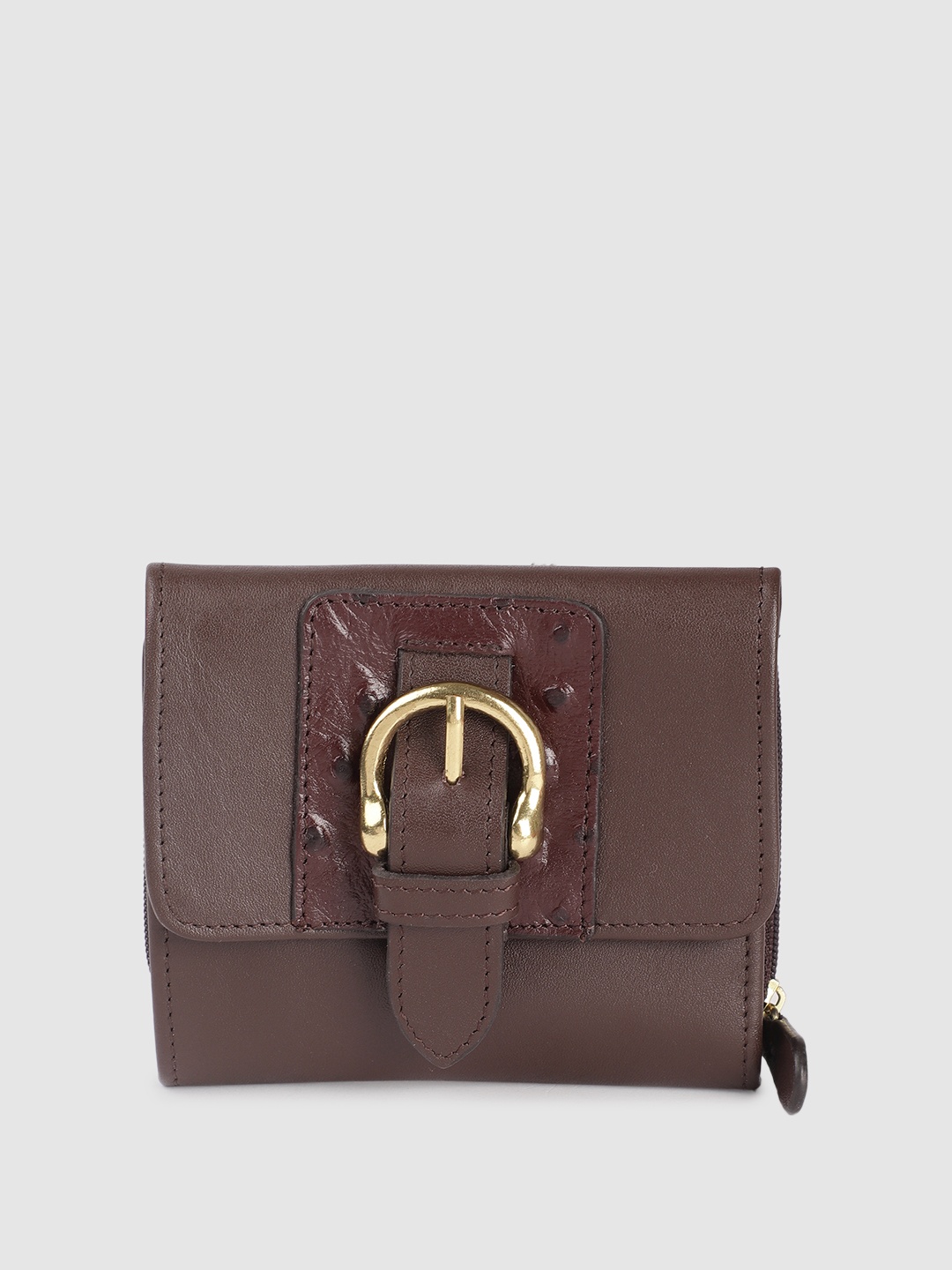 

Hidesign Women Buckle Detail Leather Three Fold Wallet, Brown