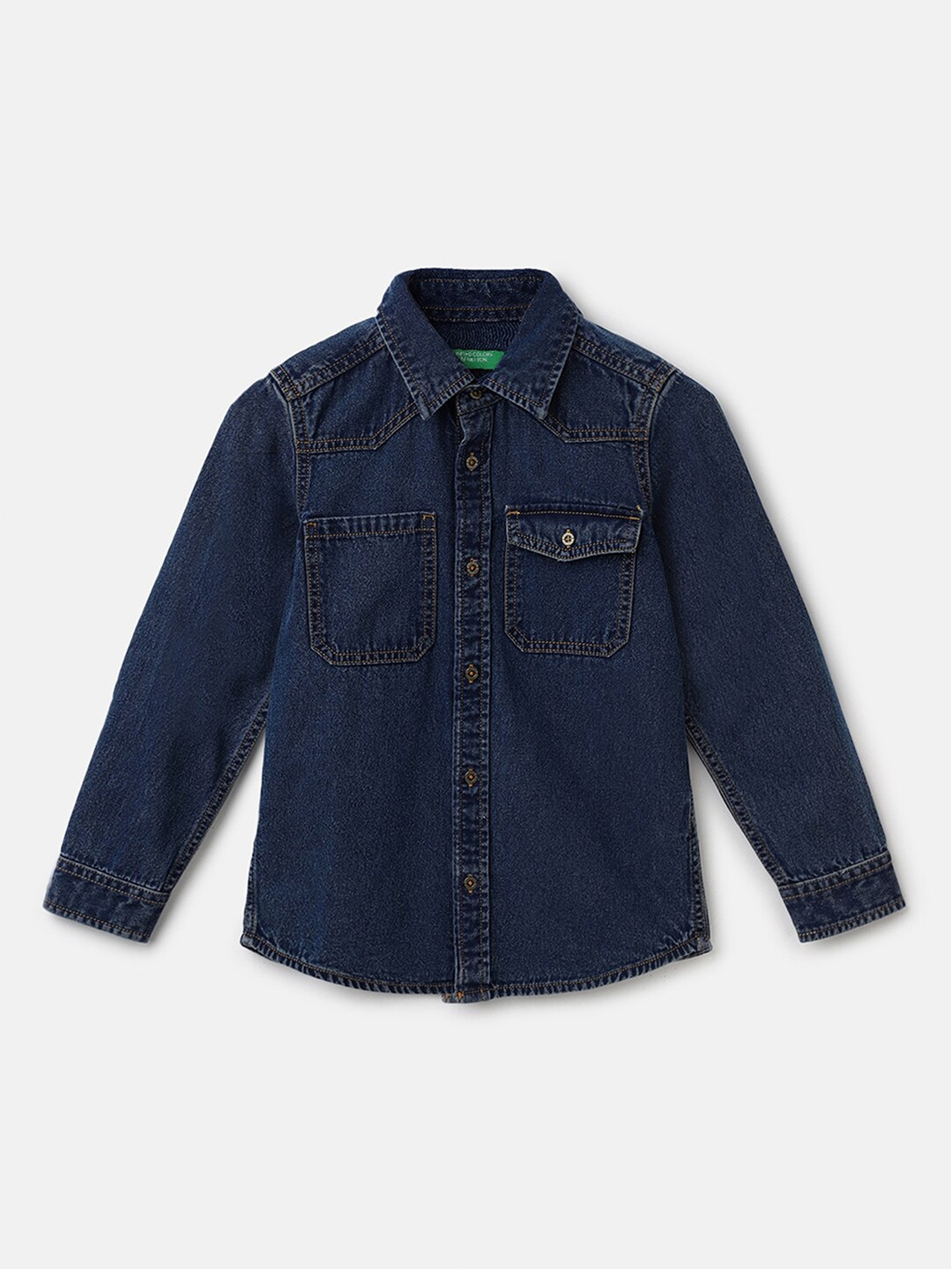 United Colors of Benetton Boys Spread Collar Cotton Casual Shirt, Blue