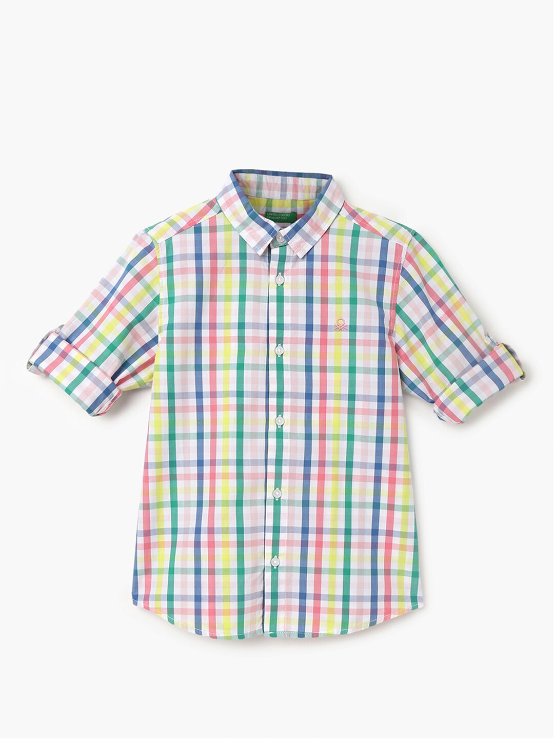 United Colors of Benetton Boys Checked Opaque Cotton Casual Shirt, Blue