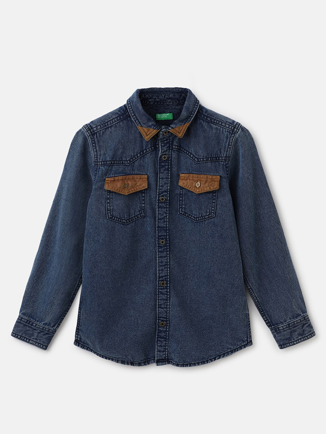 

United Colors of Benetton Boys Spread Collar Regular Fit Casual Shirt, Blue
