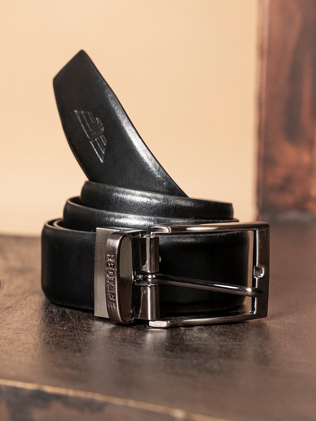 

Red Tape Texture Leather Reversible Belt, Black