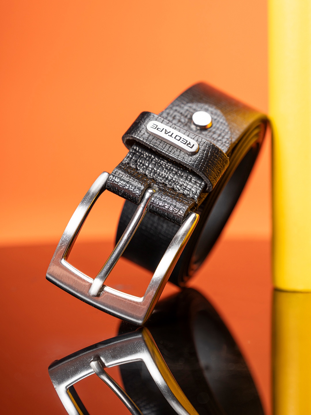 

Red Tape Men Textured Leather Casual Belt, Black