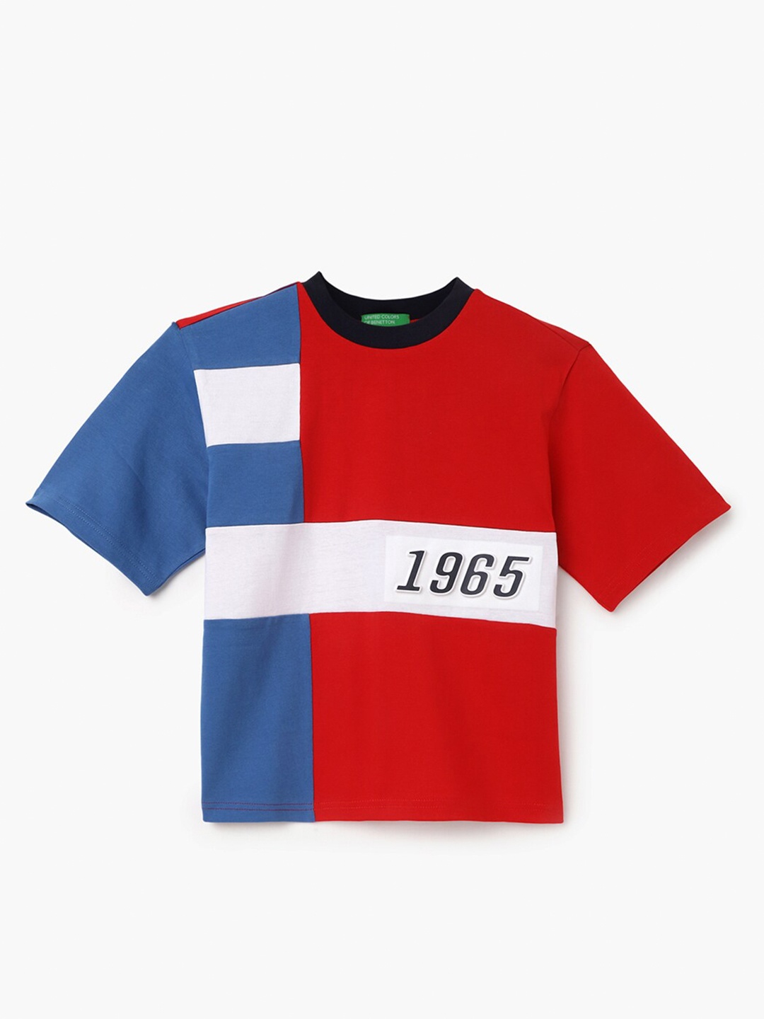 

United Colors of Benetton Boys Colourblocked Pure Cotton Boxy T-shirt, Red