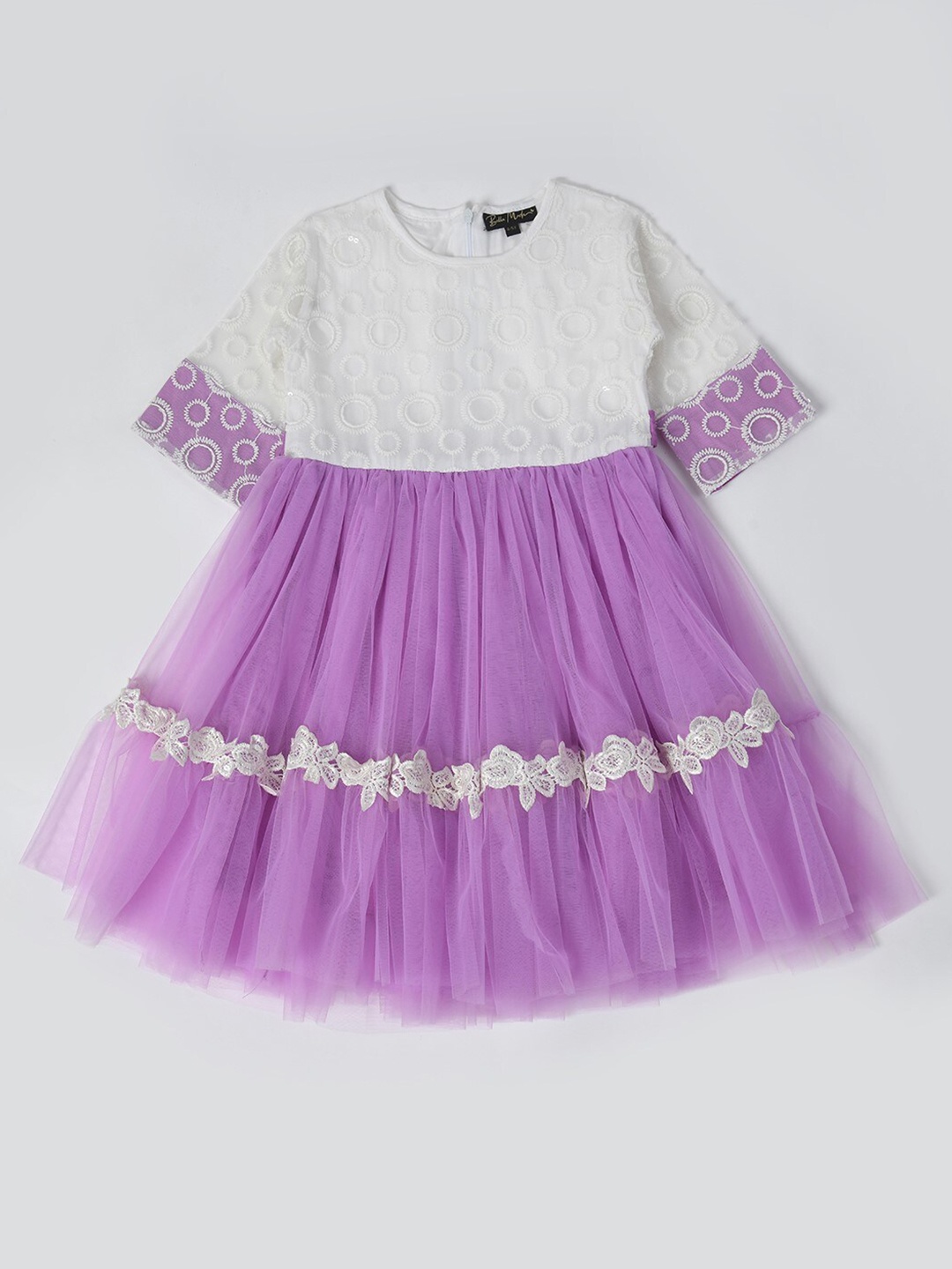 

Bella Moda Girls Round Neck Self Design Fit & Flare Party Dress, Purple