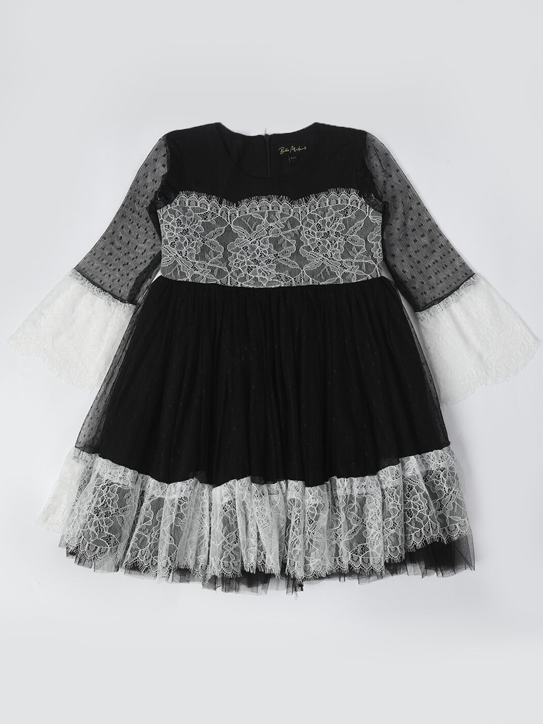 

Bella Moda Girls Self Design Bell Sleeves Fit & Flare Dress, Black