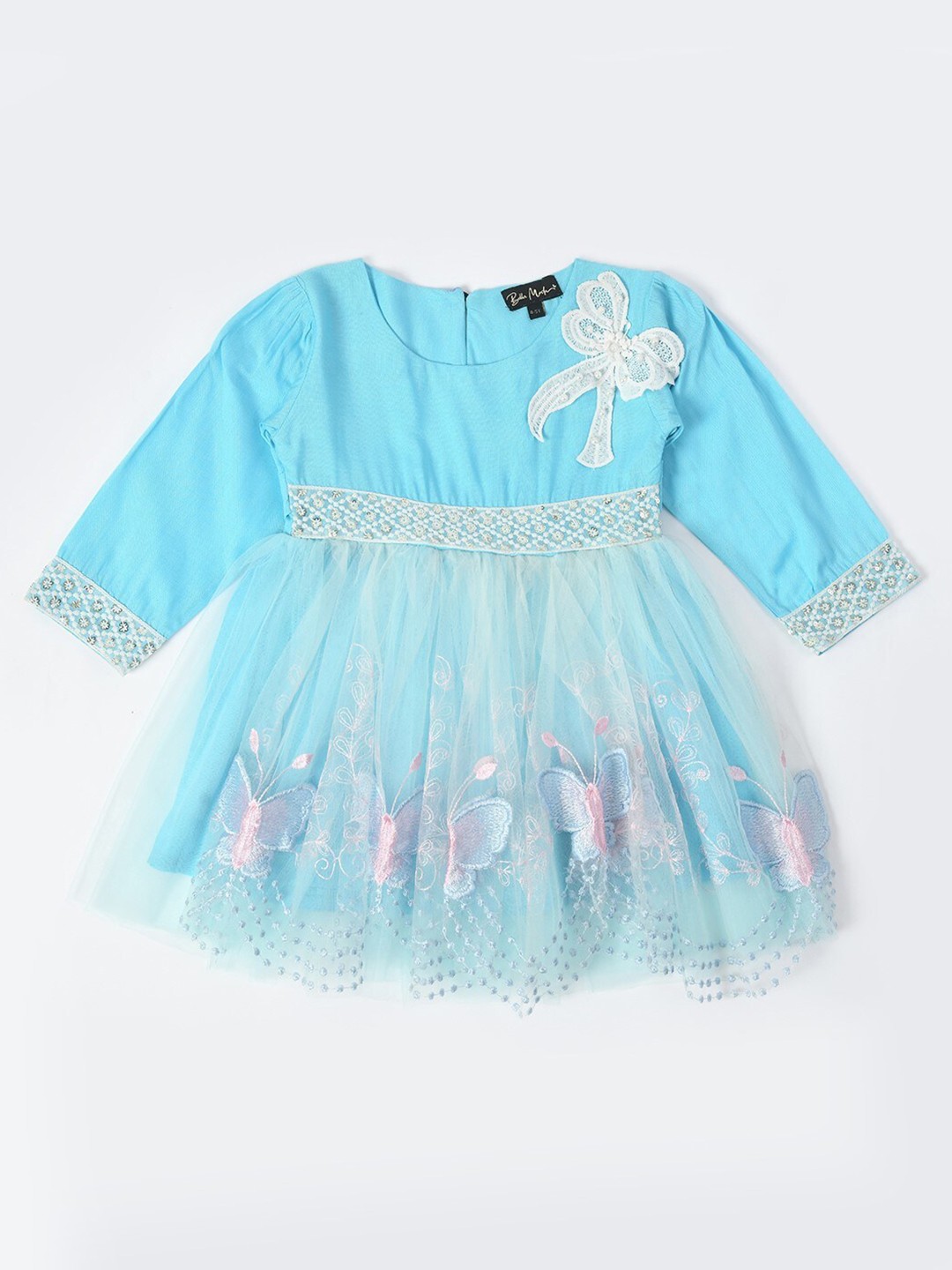 

Bella Moda Girls Self Design Embellished Empire Dress, Blue