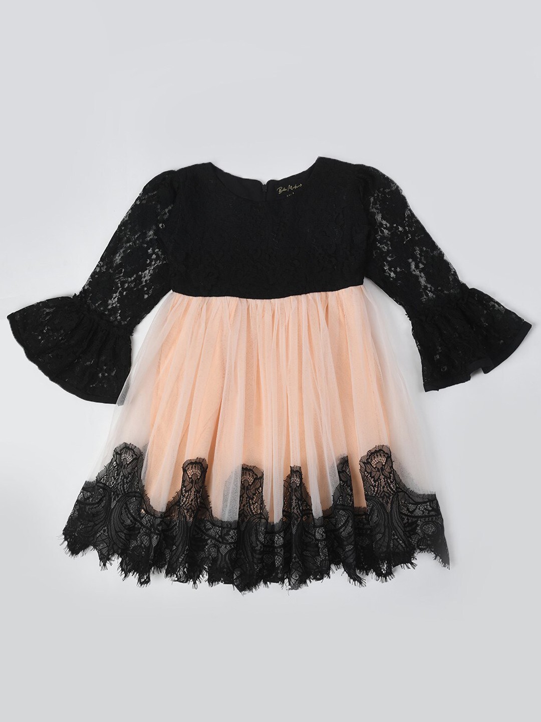 

Bella Moda Girls Self Design Round Neck Bell Sleeve Fit & Flare Dress, Peach
