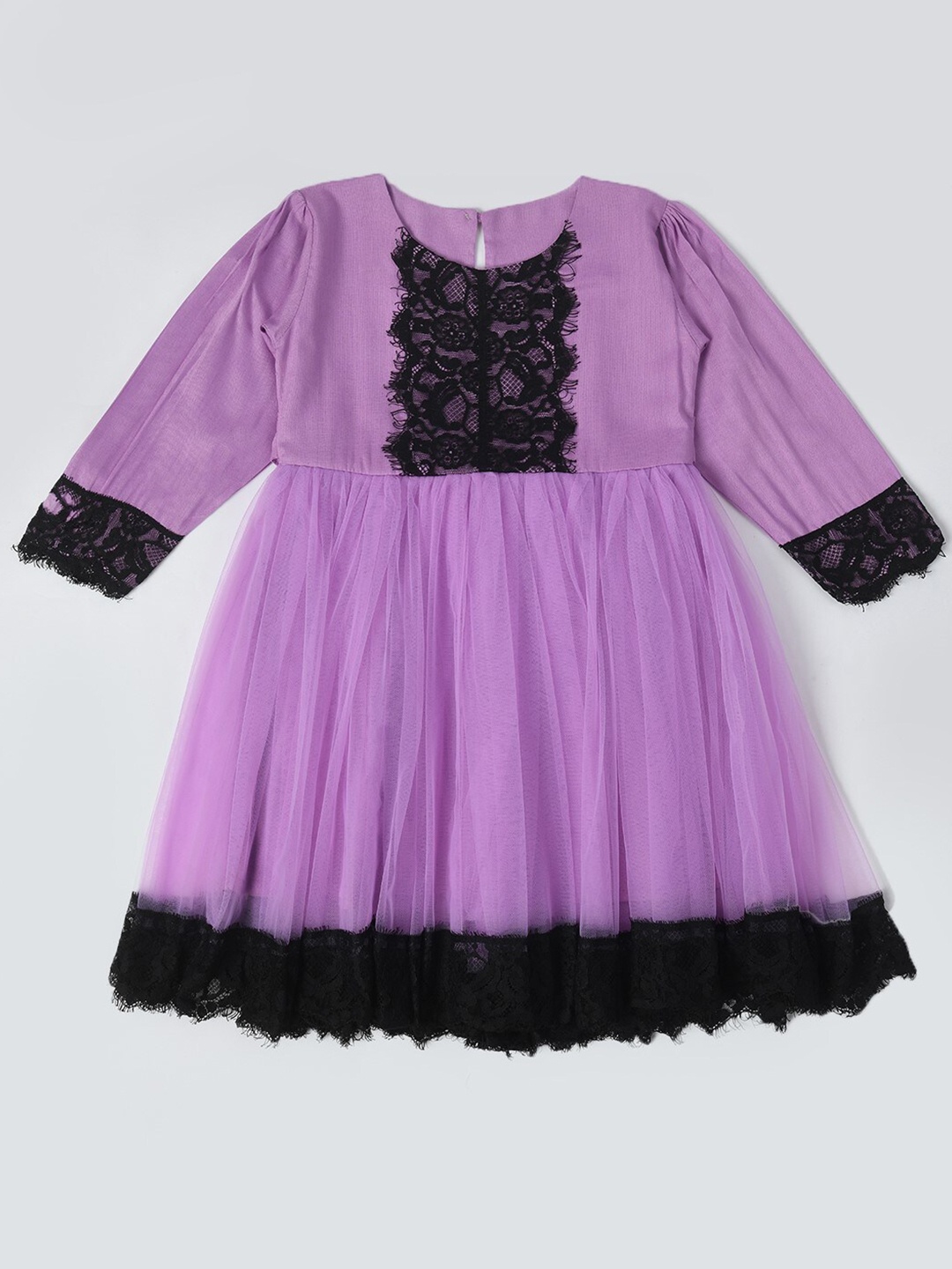 

Bella Moda Girls Round Neck Lace Inserts Fit & Flare Dress, Purple