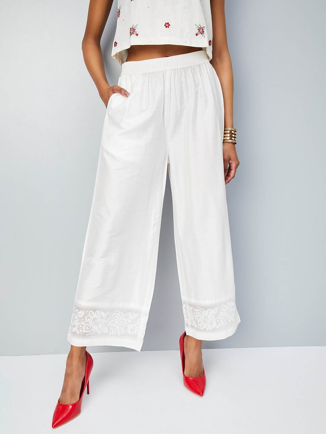 

max Women Ethnic Motifs Hem Design Palazzos, Off white
