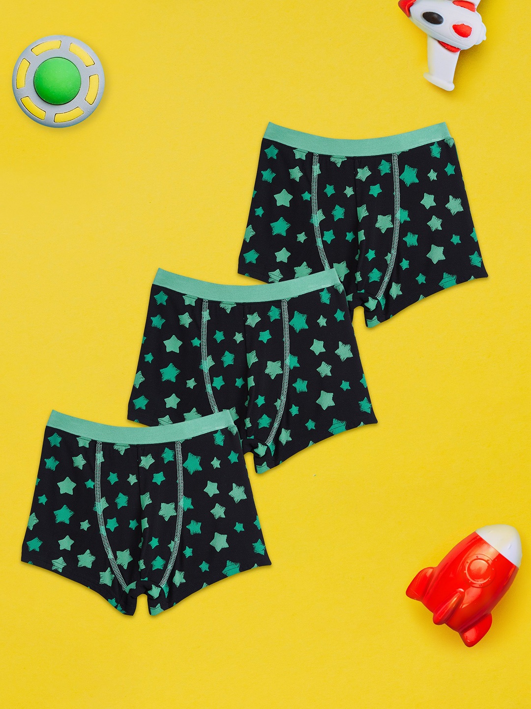

XY Life Boys Pack Of 3 Printed Antimicrobial Breathability Trunks LBTRNK3PCKN08, Black
