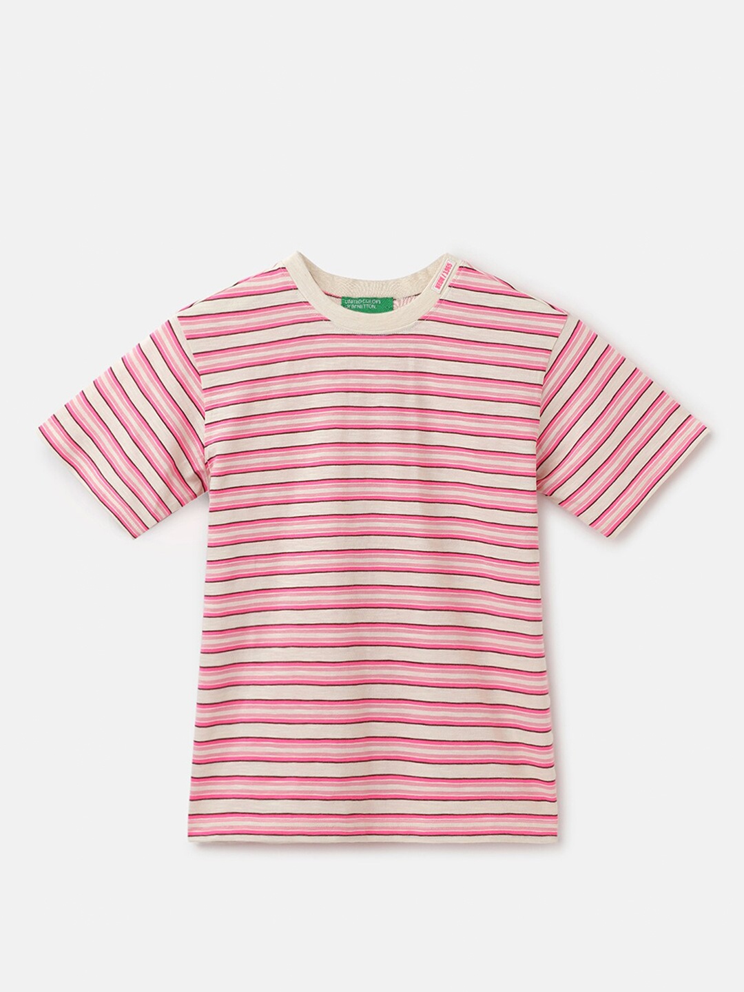 

United Colors of Benetton Boys Striped Cotton T-shirt, Pink